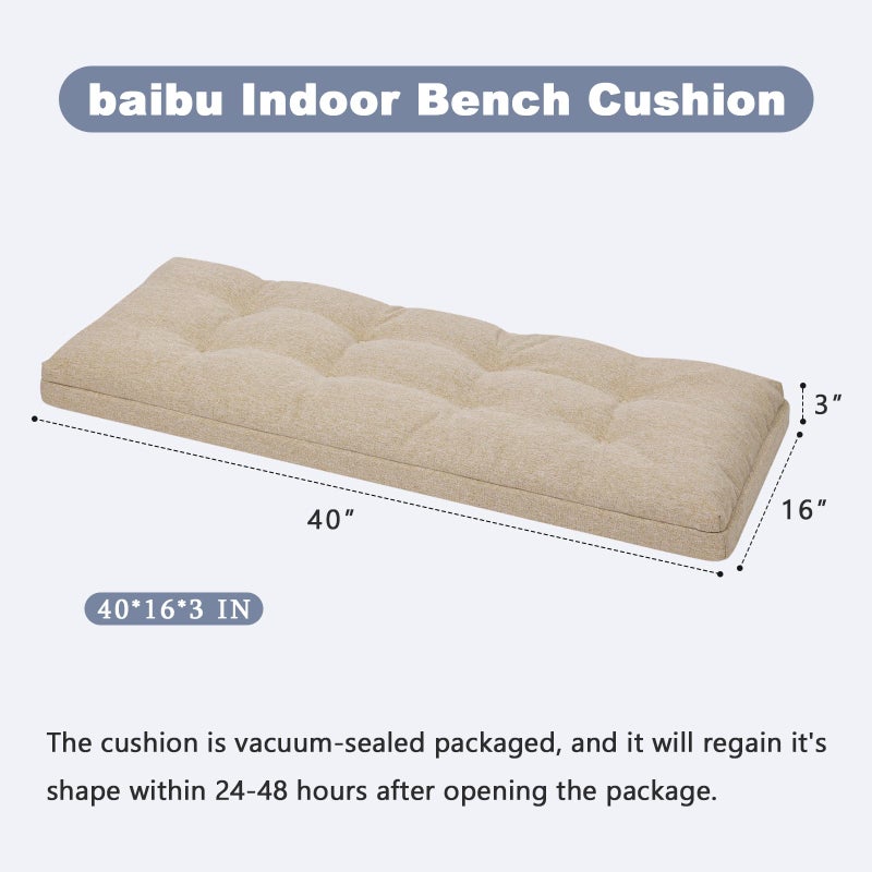 baibu 40 Inch Dual-Layer Patent Design Memory Foam Bench Cushion, Non-Slip Indoor Bench Cushion Standard Size Foam Pad with Machine Washable Cover (Beige, 40x16x3in) - Image 3